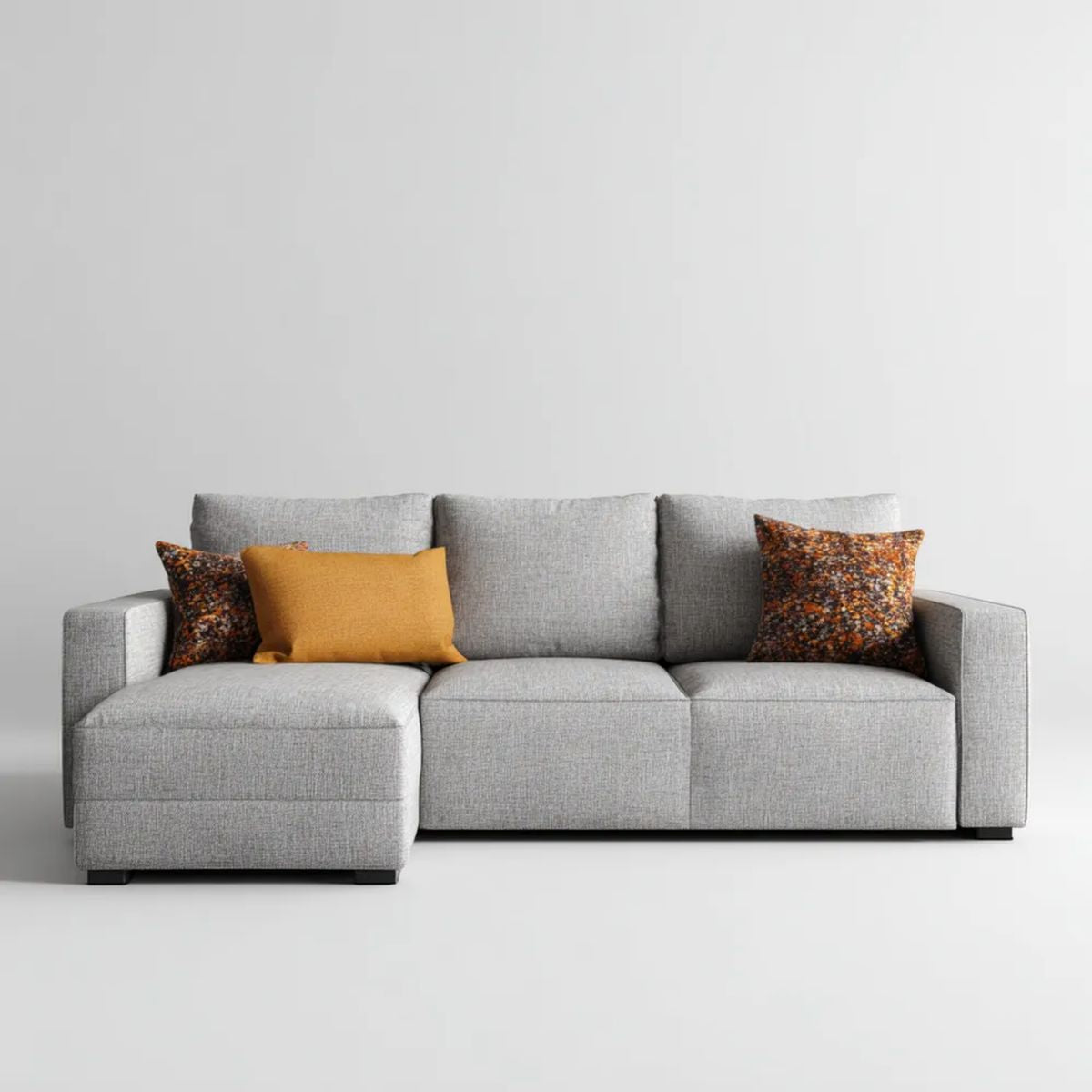 Szara sofa narożna z lewostronnym szezlongiem, tapicerka poliestrowa, 250 × 160 × 88 cm