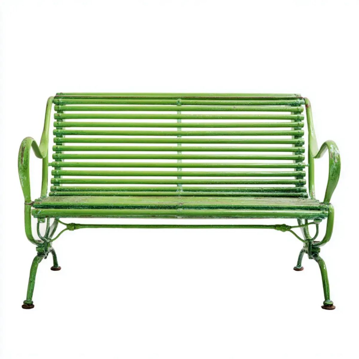 Dwuosobowa ławka ogrodowa ze stali zielona 120 x 60 x 85 cm z oparciem i podłokietnikami