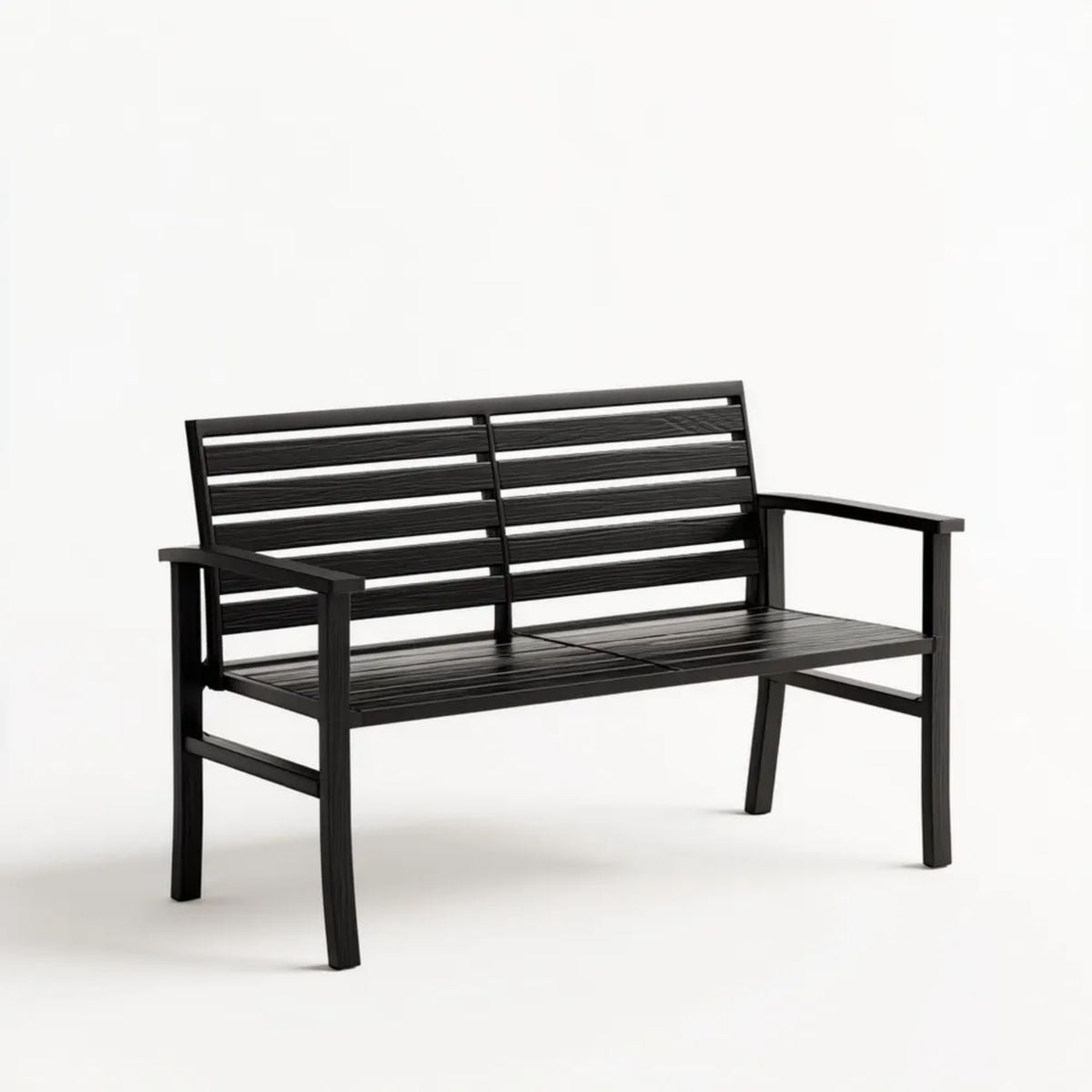 Dwuosobowa ławka ogrodowa czarna ze stali i HDPE 120 x 62 x 82 cm