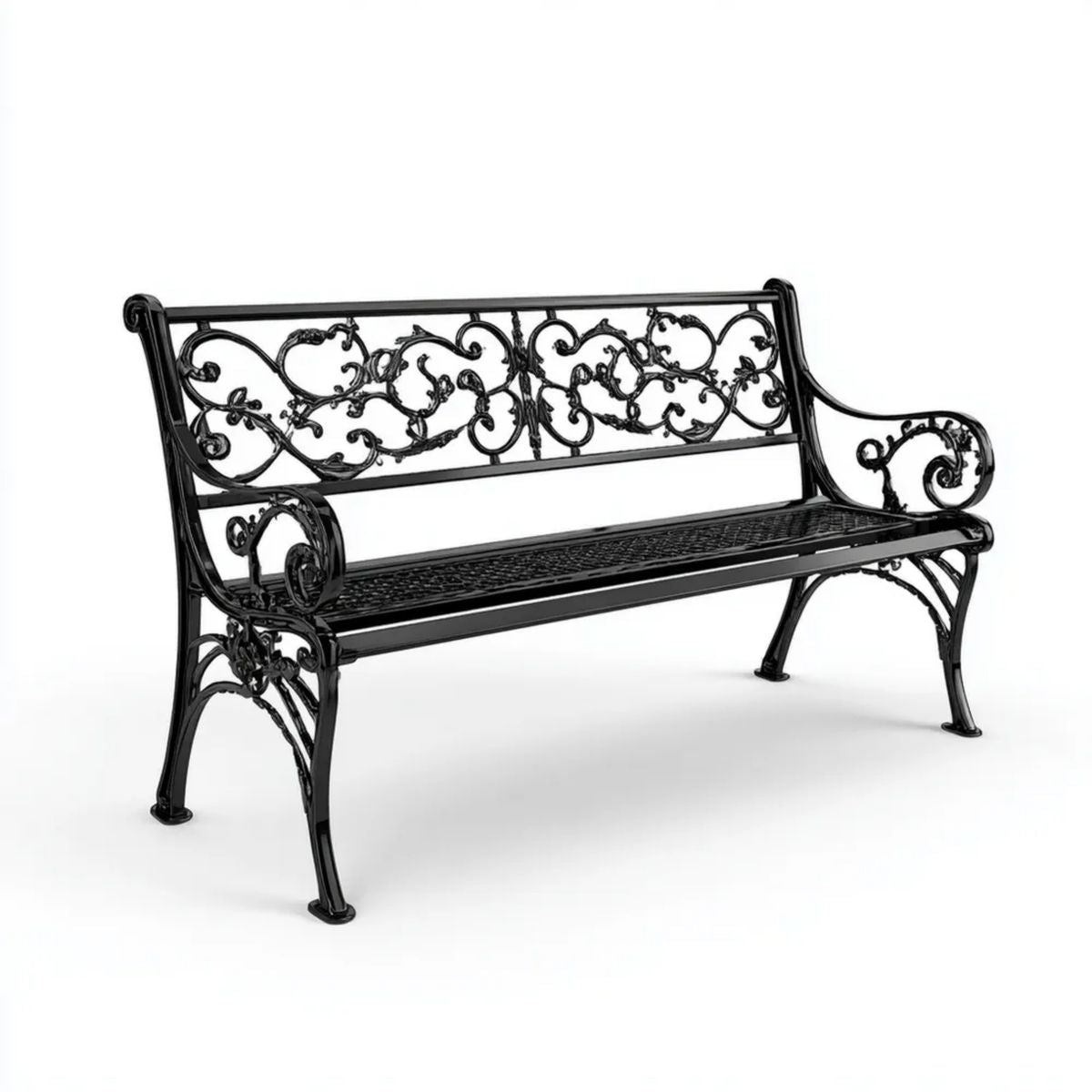 Dwuosobowa ławka ogrodowa z żeliwa i stali 122 x 53 x 87 cm czarna ozdobna
