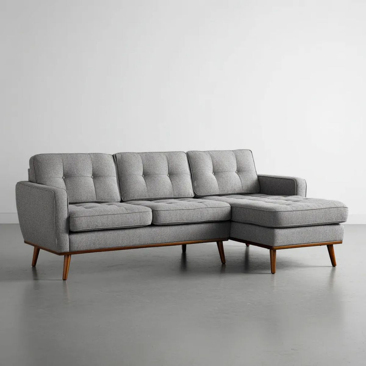 Prawostronna sofa narożna w kształcie L, szara, z tapicerką poliestrową, 230 × 150 × 85 cm
