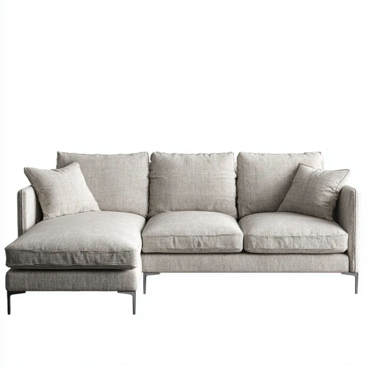 Lewostronna sofa narożna z szezlongiem, tapicerowana, jasnoszara/czarna, 260 × 160 × 85 cm