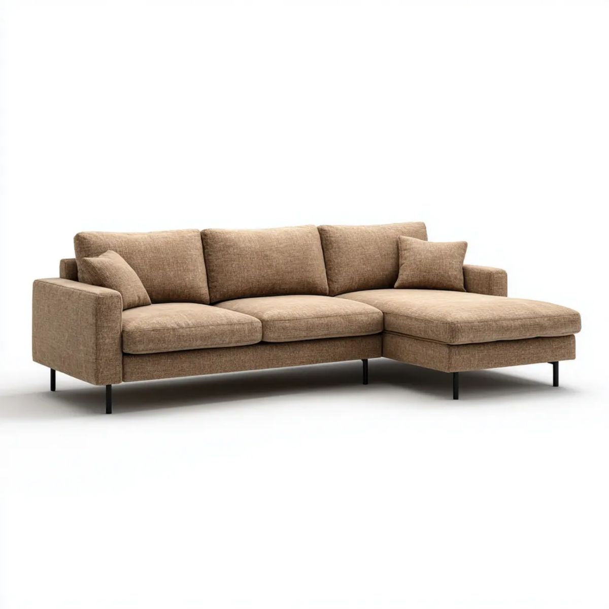 Sofa narożna prawostronna beżowa z tapicerką poliestrową 270 × 165 × 85 cm
