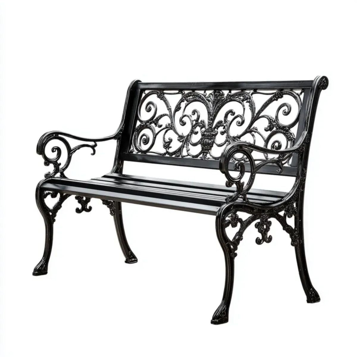 Dwuosobowa metalowa ławka ogrodowa czarna 100 × 54 × 80 cm z ornamentem