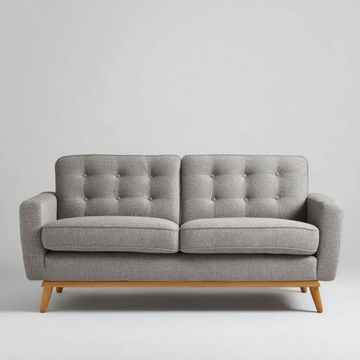 2-osobowa sofa szara z tapicerką poliestrową i drewnianymi nogami, 145 x 80 x 85 cm