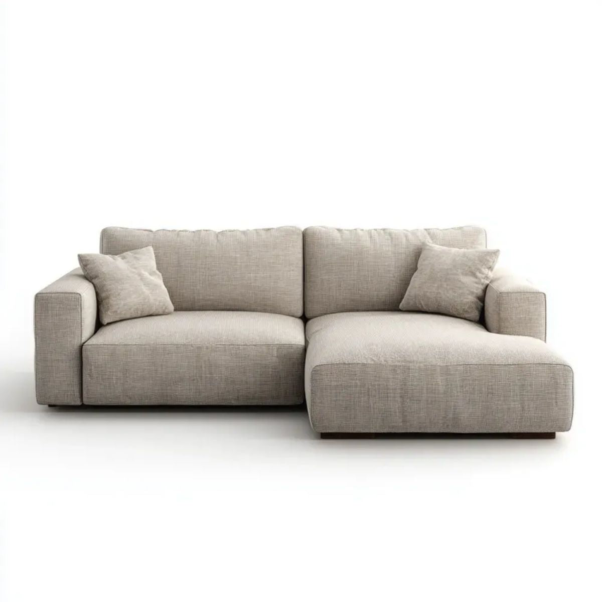 Beżowa sofa narożna z prawym szezlongiem, tapicerka poliestrowa, 250 × 160 × 85 cm