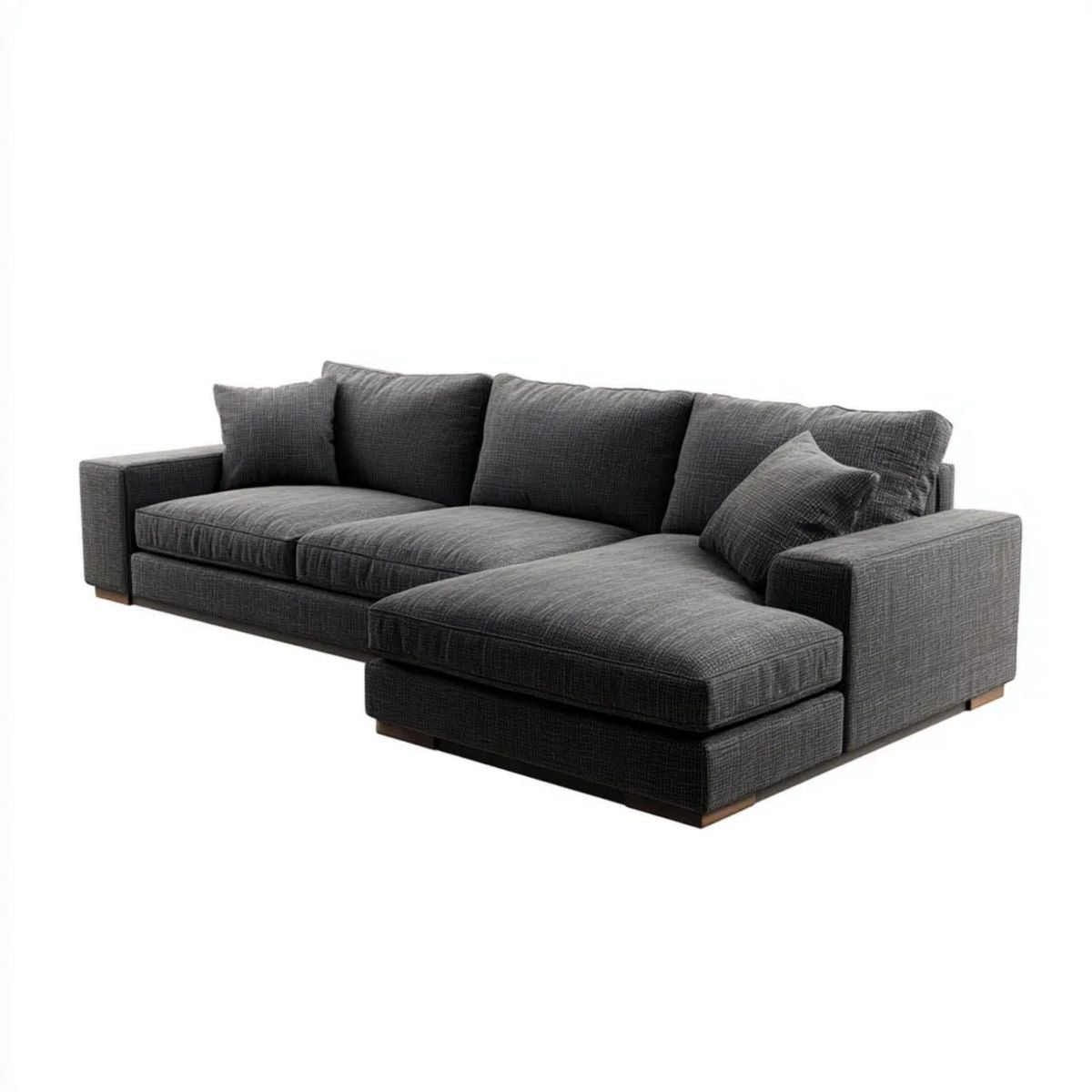 Grafitowa sofa narożna z prawostronnym szezlongiem, tapicerka poliestrowa, 280 × 170 × 85 cm