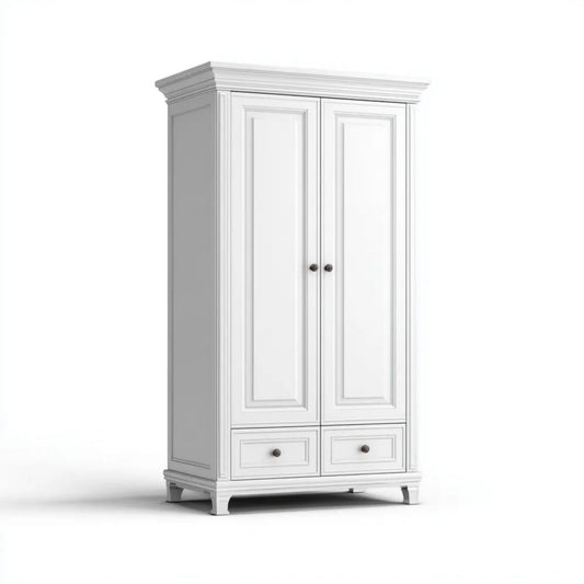 Biała dwudrzwiowa szafa z płyty MDF z 2 szufladami, 100 x 55 x 200 cm