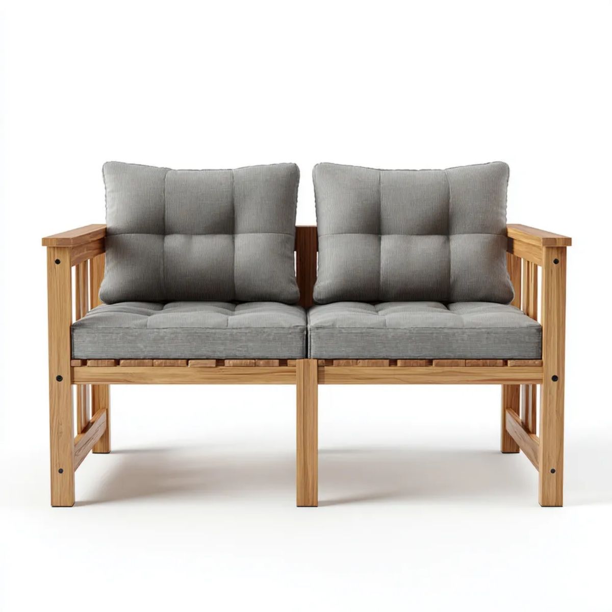 Dwuosobowa sofa ogrodowa z drewna w kolorze szarym i naturalnym brązie, 124 x 70 x 80 cm