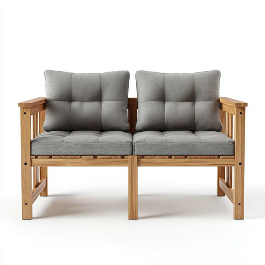 Dwuosobowa sofa ogrodowa z drewna w kolorze szarym i naturalnym brązie, 124 x 70 x 80 cm