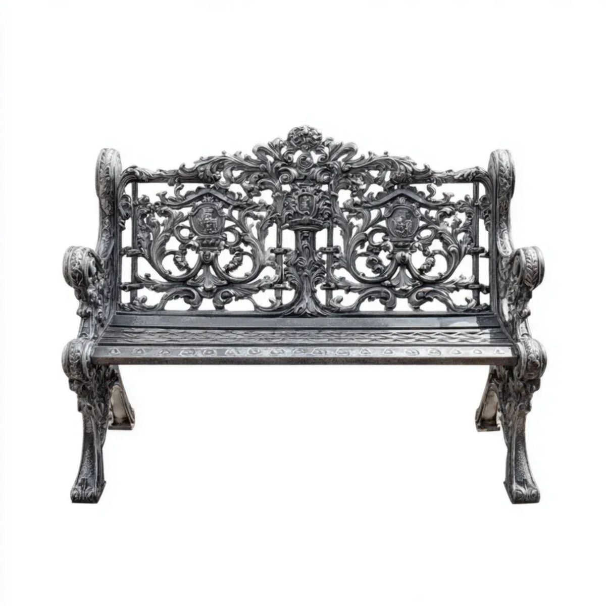 Dwuosobowa metalowa ławka ogrodowa z odlewu aluminium, szaro-grafitowa, 100 x 54 x 77 cm