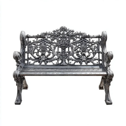 Dwuosobowa metalowa ławka ogrodowa z odlewu aluminium, szaro-grafitowa, 100 x 54 x 77 cm