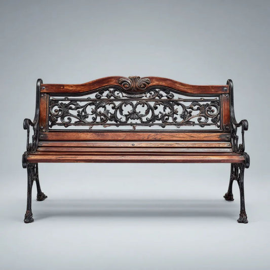 3-osobowa ławka ogrodowa z drewna i żeliwa, brązowo-czarna, 150 × 60 × 85 cm