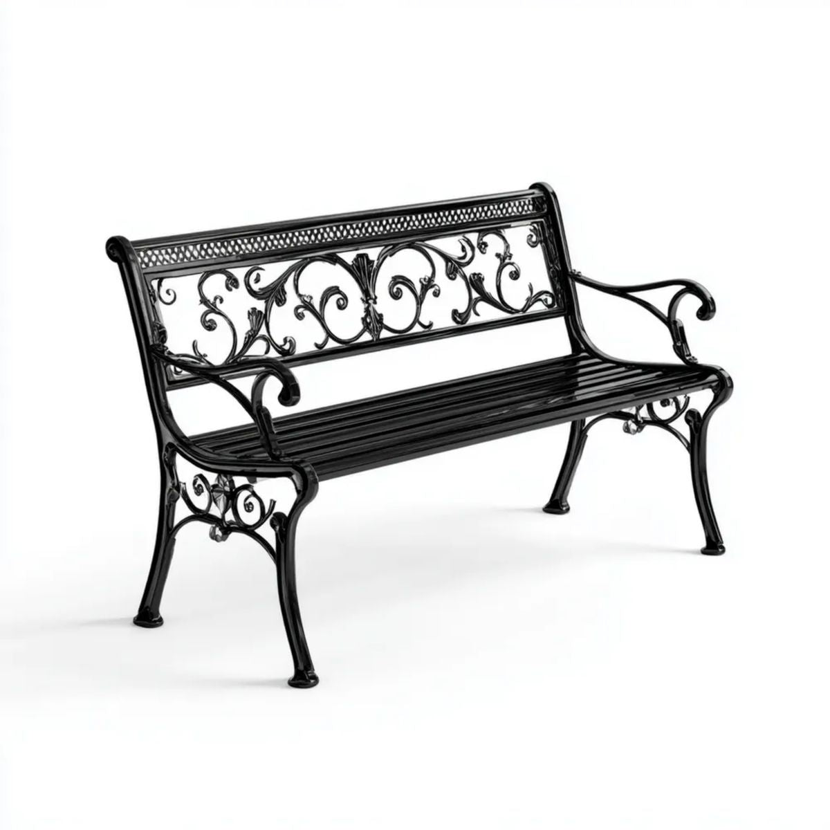 Dwuosobowa ławka ogrodowa z żeliwa czarna 122 x 63 x 87 cm z oparciem i podłokietnikami