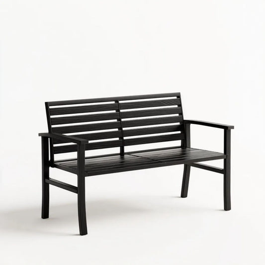 Dwuosobowa ławka ogrodowa czarna ze stali i HDPE 120 x 62 x 82 cm