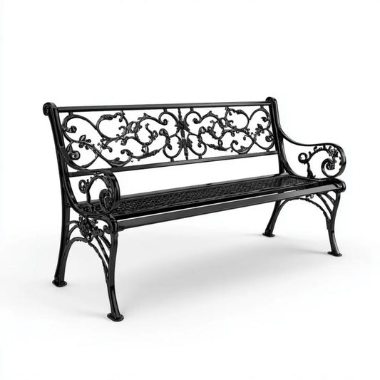 Dwuosobowa ławka ogrodowa z żeliwa i stali 122 x 53 x 87 cm czarna ozdobna