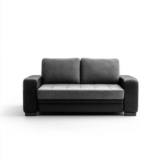 Dwuosobowa sofa z poliestru i skóry PU, szaro-czarna, 160 × 85 × 85 cm