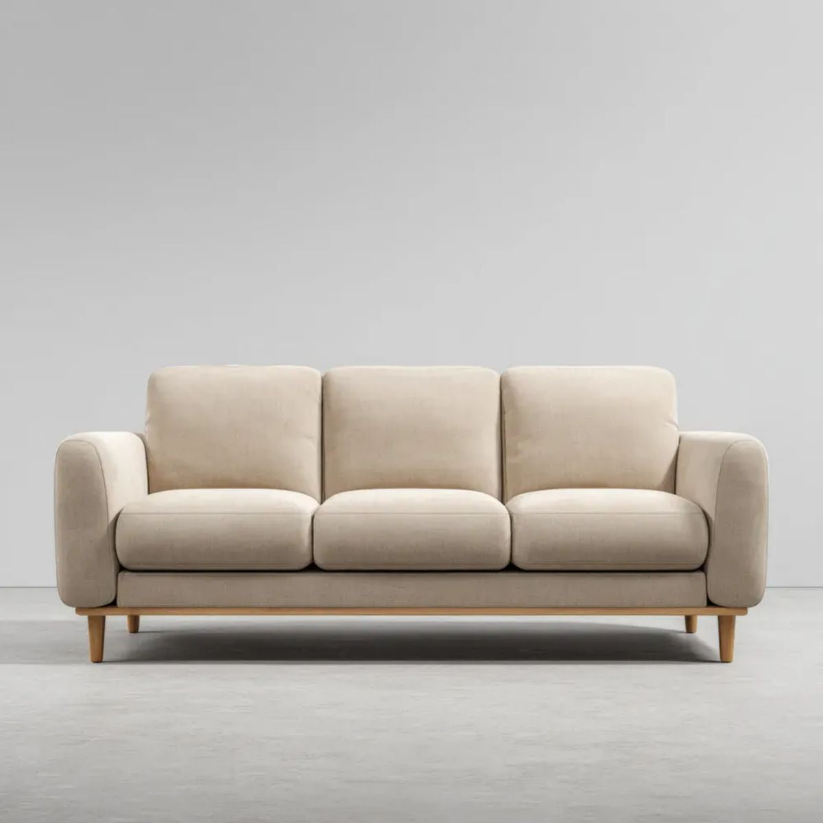 Sofa trzyosobowa beżowa z poliestru na nogach z litego drewna kauczukowego 210 × 90 × 85 cm