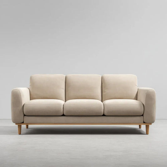 Sofa trzyosobowa beżowa z poliestru na nogach z litego drewna kauczukowego 210 × 90 × 85 cm