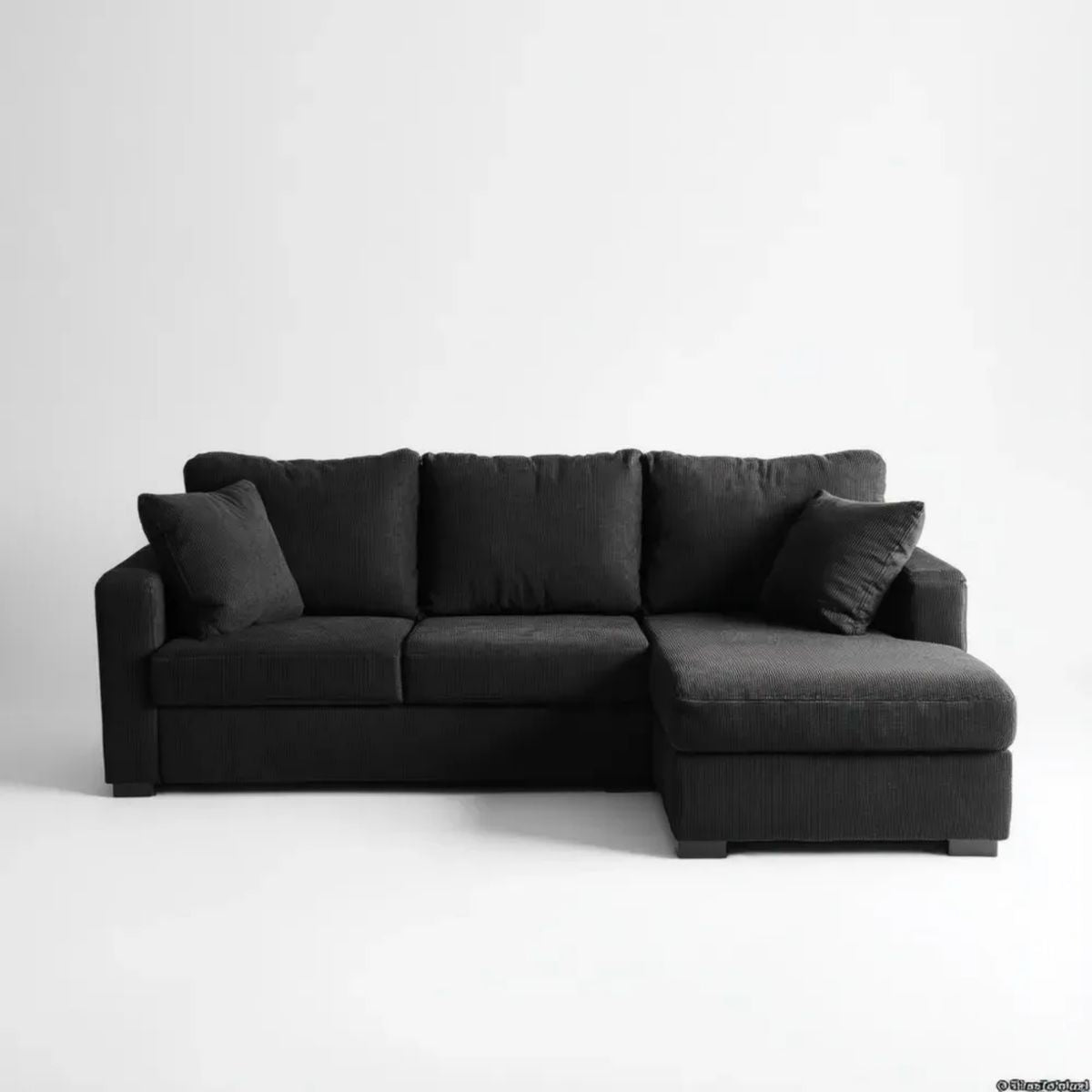 Prawostronna sofa narożna z szezlongiem ze sztruksu czarna 240 x 150 x 85 cm