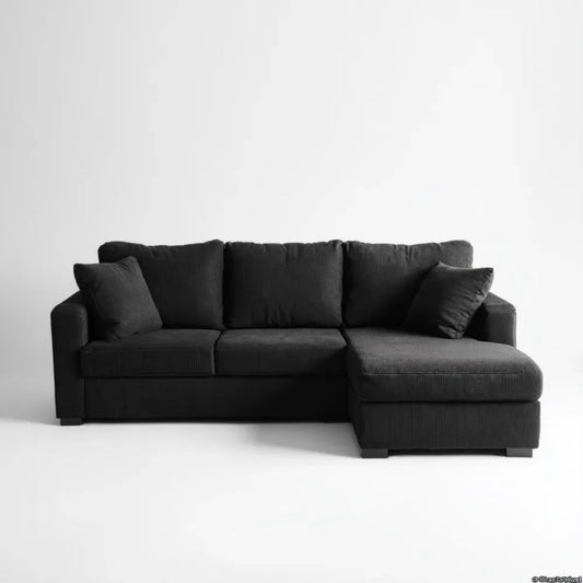 Prawostronna sofa narożna z szezlongiem ze sztruksu czarna 240 x 150 x 85 cm