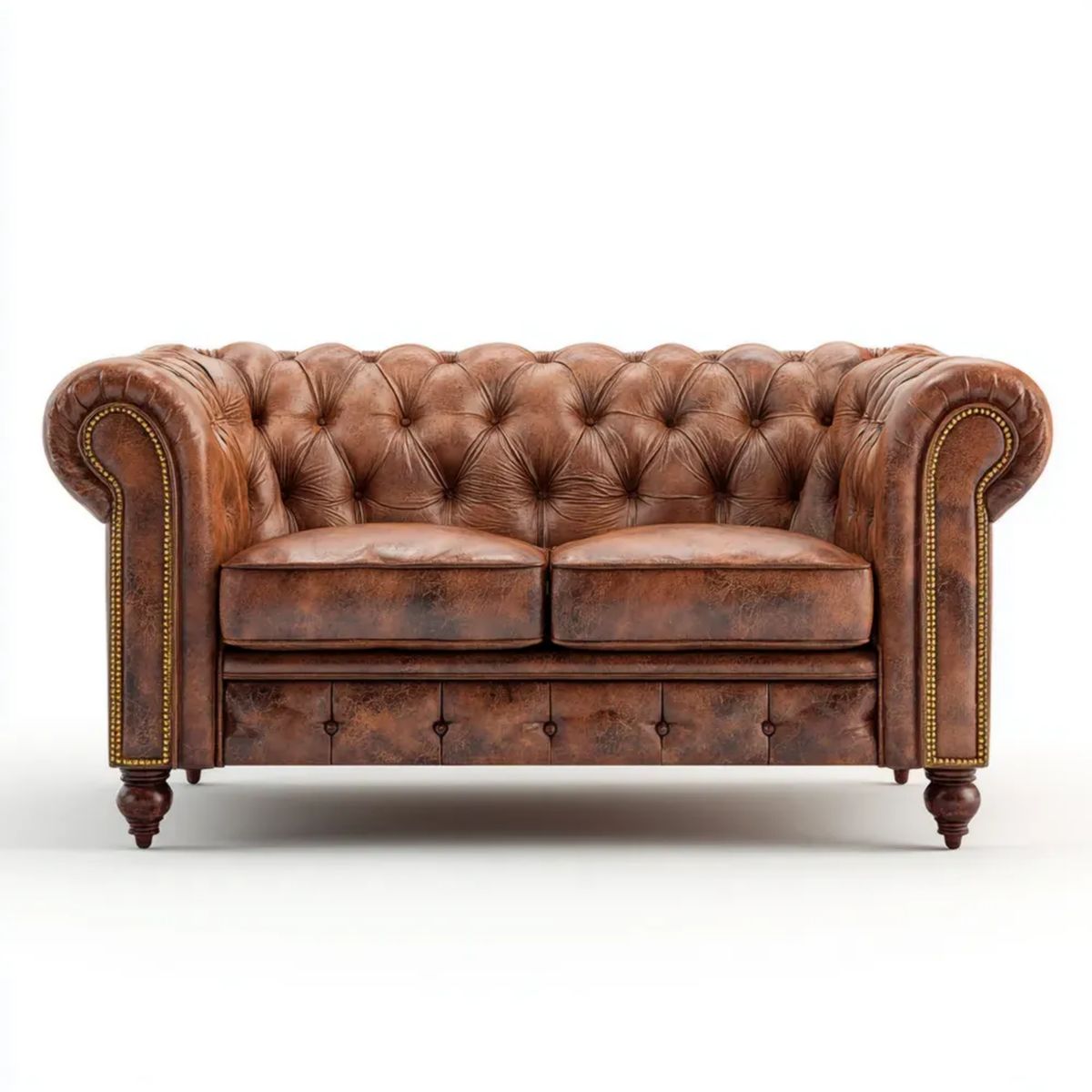 Dwuosobowa sofa Chesterfield ze skóry syntetycznej, brązowa, 170 × 90 × 75 cm