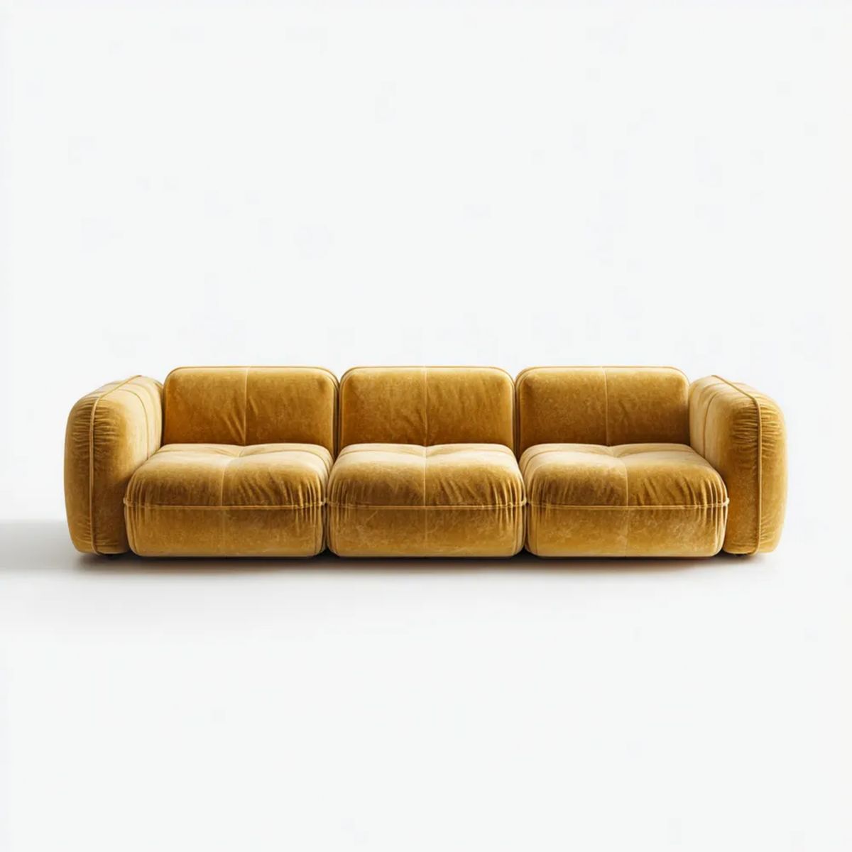 Sofa trzyosobowa musztardowa z aksamitu poliestrowego 240 × 100 × 75 cm