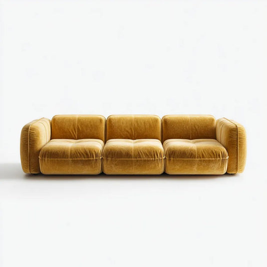Sofa trzyosobowa musztardowa z aksamitu poliestrowego 240 × 100 × 75 cm