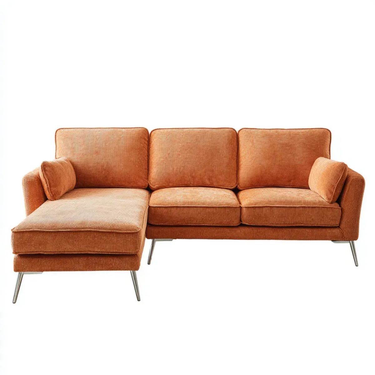 Sofa narożna w kształcie L z lewym szezlongiem, tapicerka poliestrowa, rdzawopomarańczowa, 250 x 160 x 85 cm