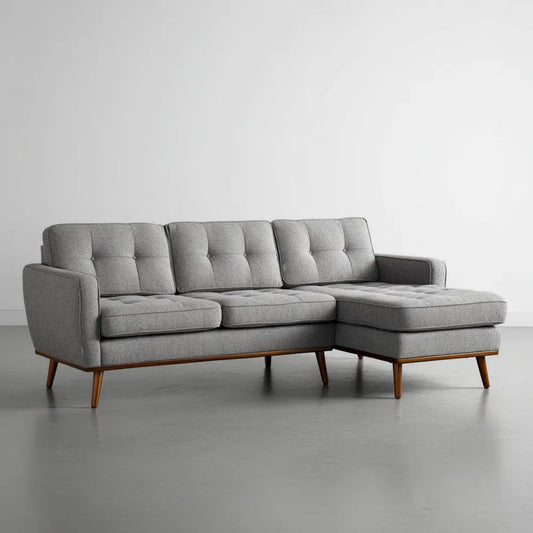 Prawostronna sofa narożna w kształcie L, szara, z tapicerką poliestrową, 230 × 150 × 85 cm
