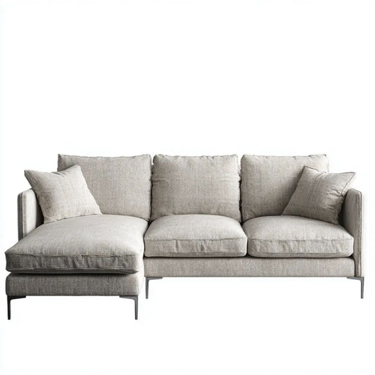 Lewostronna sofa narożna z szezlongiem, tapicerowana, jasnoszara/czarna, 260 × 160 × 85 cm
