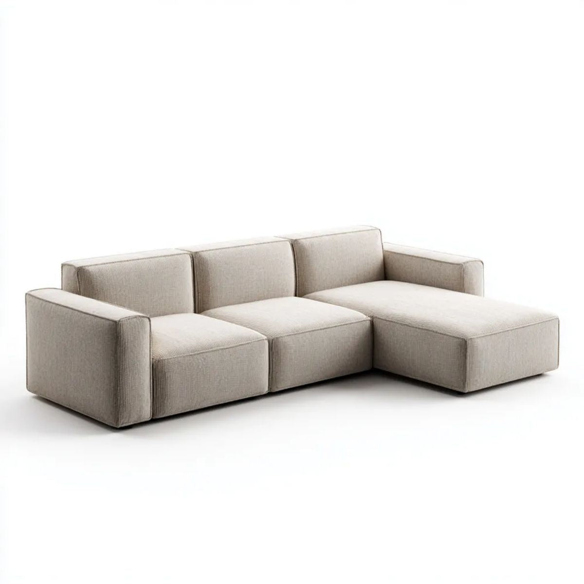 Beżowa sofa narożna 3-osobowa w kształcie L z tapicerką poliestrową, 250 x 160 x 78 cm