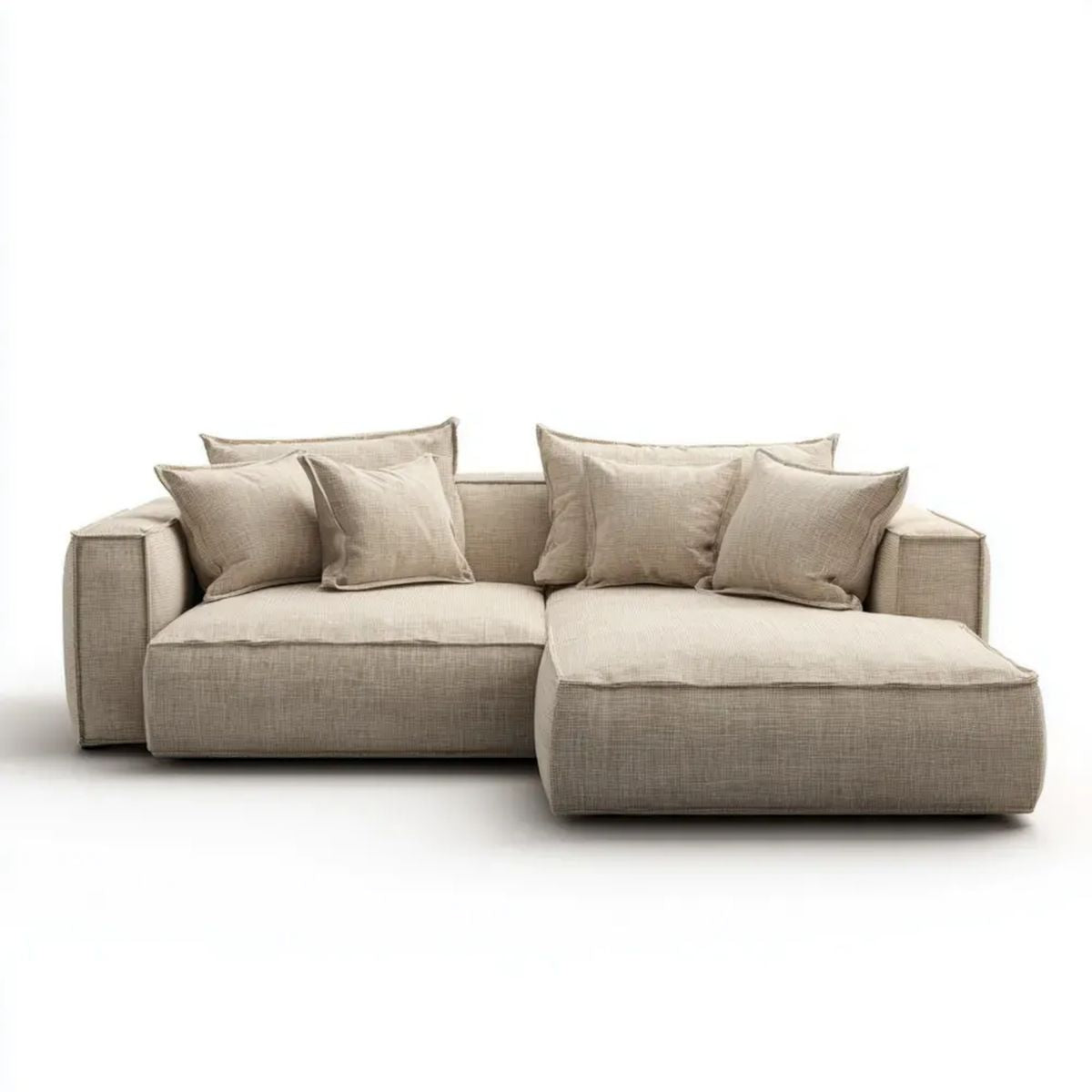 Beżowa sofa narożna w kształcie L z prawostronnym szezlongiem z poliestru, 270 x 170 x 85 cm