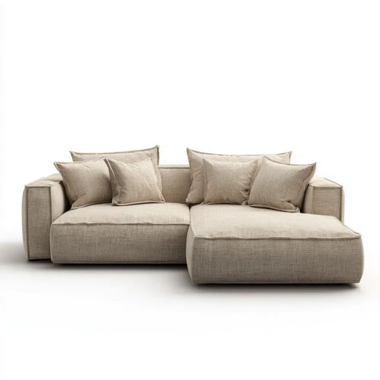 Beżowa sofa narożna w kształcie L z prawostronnym szezlongiem z poliestru, 270 x 170 x 85 cm