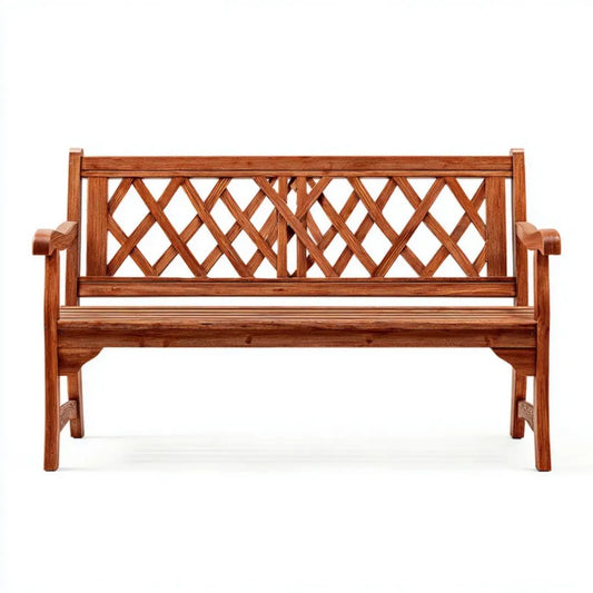 Dwuosobowa ławka ogrodowa z drewna akacjowego brązowa 120 x 60 x 88 cm z kratowym oparciem