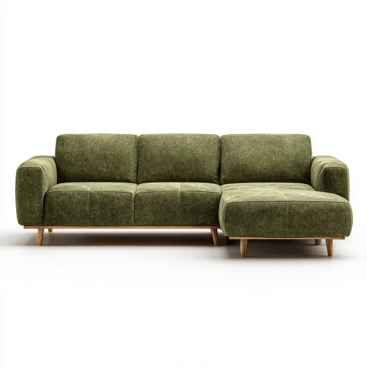 Prawostronna sofa narożna 3-osobowa z szezlongiem, aksamit poliestrowy, oliwkowozielona, 250 × 160 × 85 cm