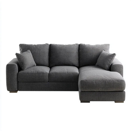 Prawostronna sofa narożna grafitowa z tapicerką poliestrową 230 x 150 x 85 cm