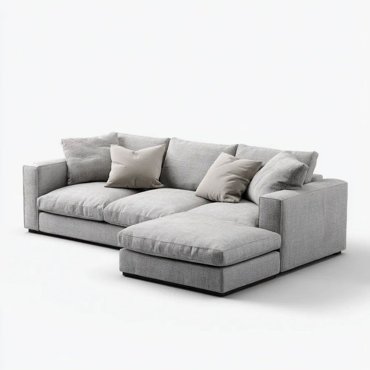 Szara sofa narożna z prawym szezlongiem, tapicerowana poliestrem, 280 × 170 × 85 cm