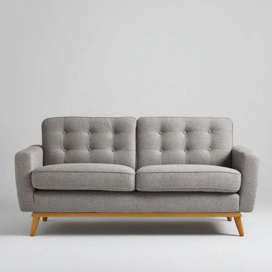 2-osobowa sofa szara z tapicerką poliestrową i drewnianymi nogami, 145 x 80 x 85 cm