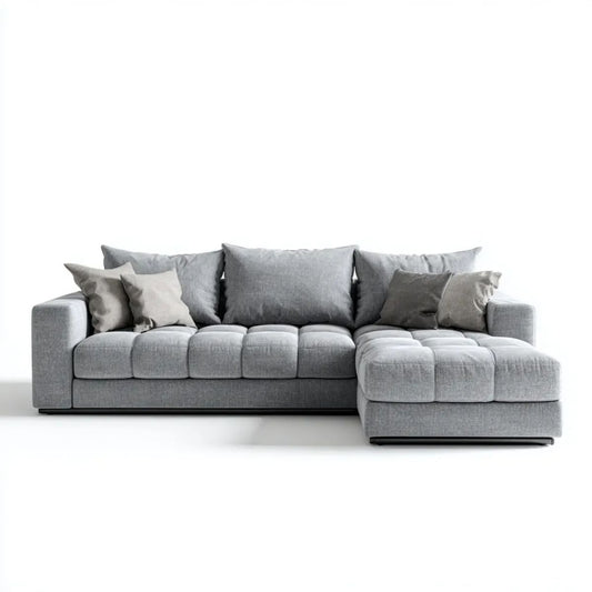 Szara sofa narożna z prawostronnym szezlongiem, tapicerowana poliestrem, 280 × 170 × 85 cm, kształt L