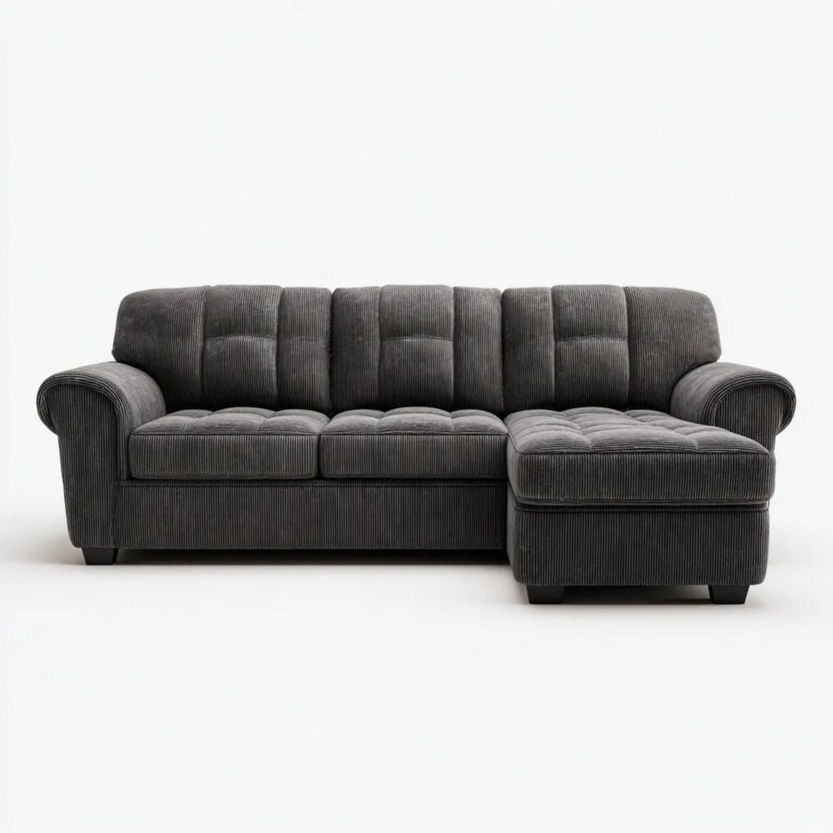 Prawostronna sofa narożna z szezlongiem ze sztruksu grafitowa 230 × 150 × 88 cm
