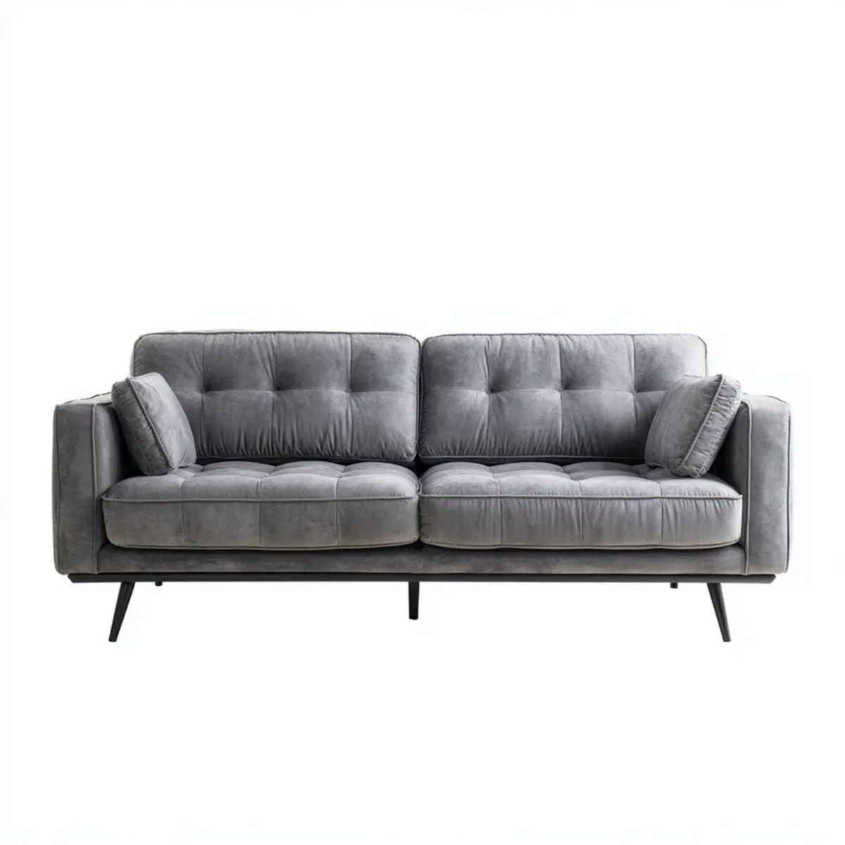 Trzyosobowa sofa welurowa szaro-czarna 220 x 95 x 85 cm