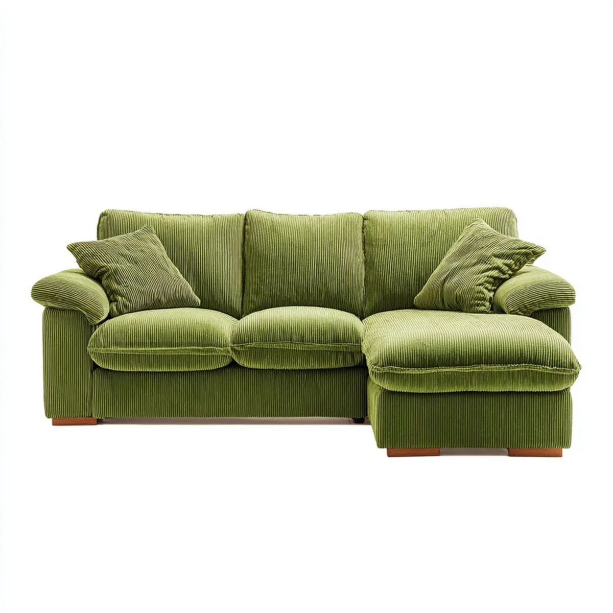 Sofa narożna z prawostronnym szezlongiem, oliwkowozielona, z poliestru sztruksowego, 230 x 150 x 88 cm
