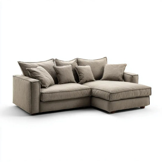 Prawostronna sofa narożna beżowa z tapicerką poliestrową 250 × 160 × 85 cm