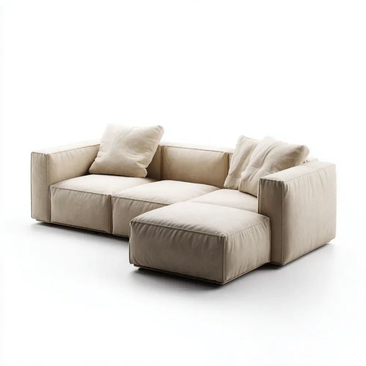 Beżowa sofa narożna w kształcie L z prawostronnym szezlongiem, tapicerowana poliestrem, 260 × 160 × 85 cm