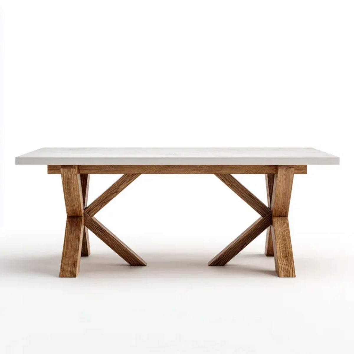 Prostokątny stół do jadalni biało-brązowy z blatem MDF i podstawą z litego drewna dębowego, 180 x 90 x 75 cm